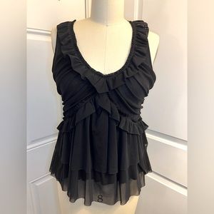 Anthropologie Deletta Amaris black ruffle tank top size Large